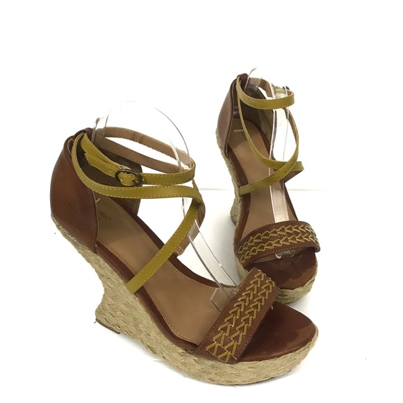 Mossimo Supply Co. Shoes - Mossimo Brown & Mustard Strap Wedge Heel Sz 10